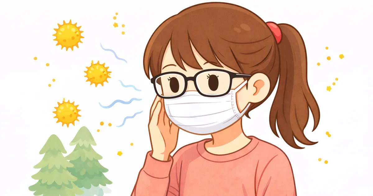 花粉対策をする子供
