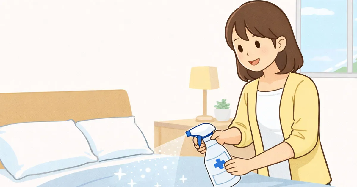 寝室を掃除する母親