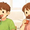チョコレートを食べる子供たち