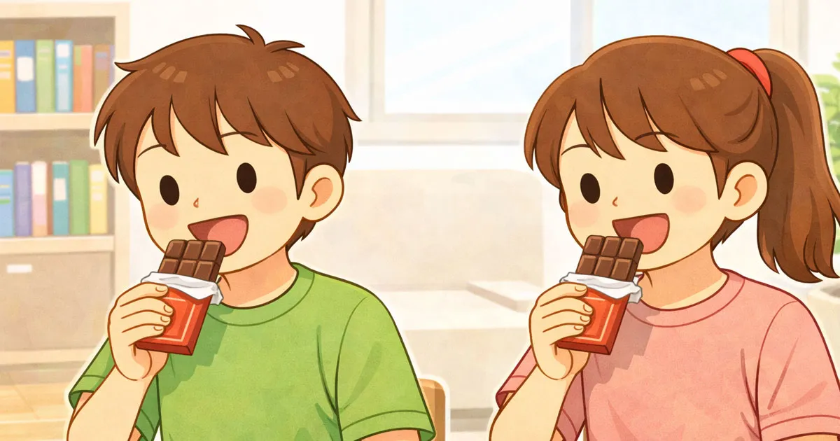 チョコレートを食べる子供たち