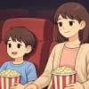 映画を見る親子