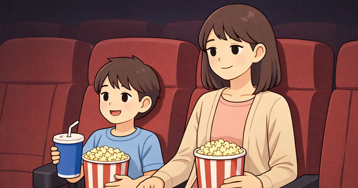 映画を見る親子