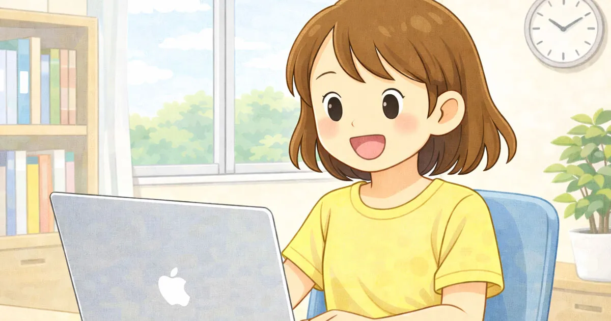 macbookを操作する女の子