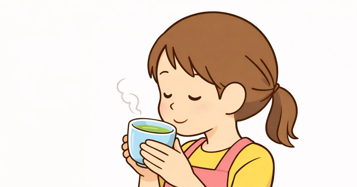 抹茶を飲む主婦