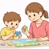 パズルをする親子