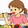 回転寿司を食べる女の子