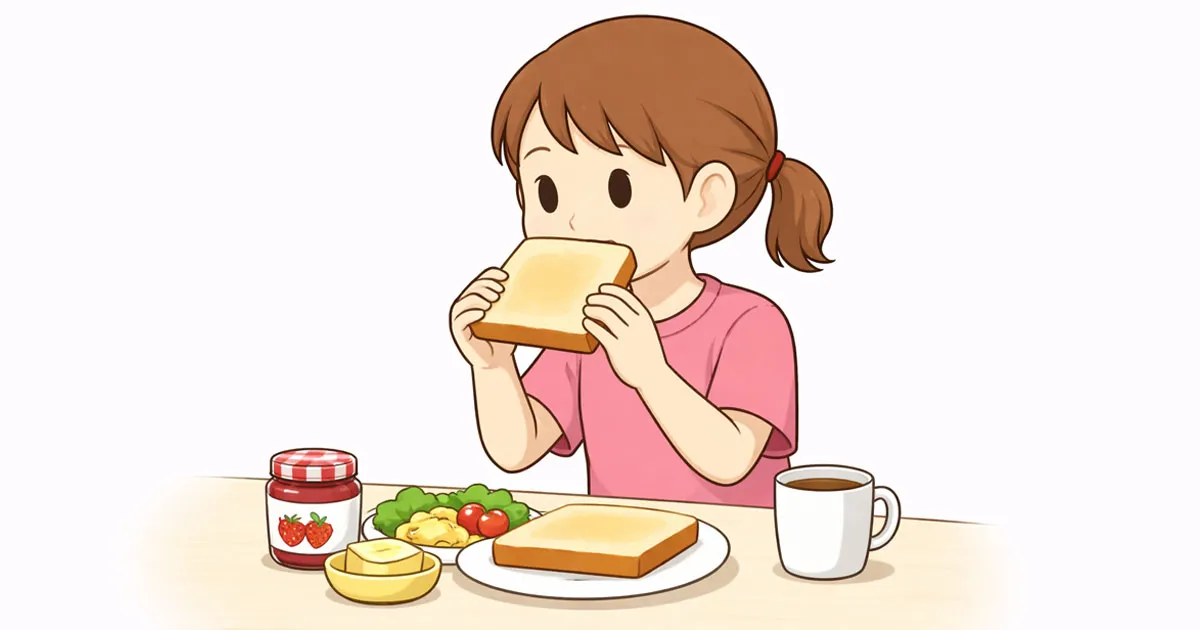 食パンを食べる女の子